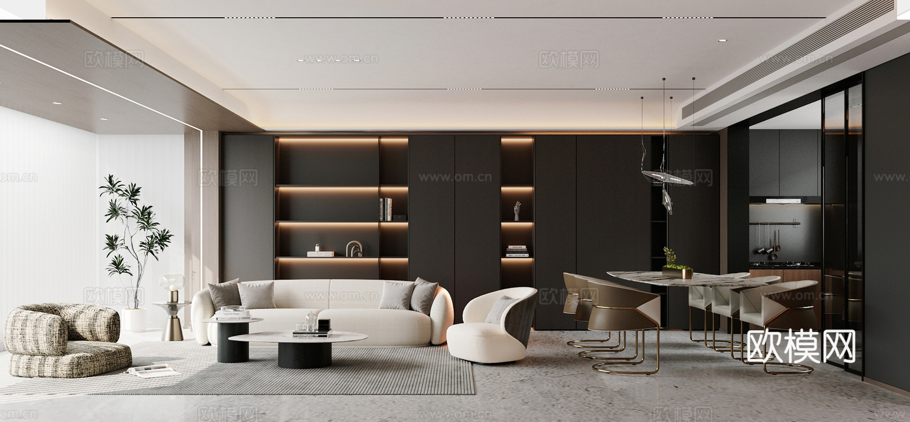 现代意式客餐厅 高级灰客餐厅 横厅客餐厅 轻奢意式客餐厅3d模型下载
