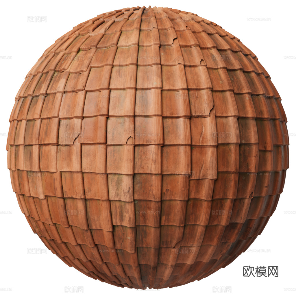 屋顶瓦片老旧陶土瓦西班牙瓦 PBR材质贴图 1k