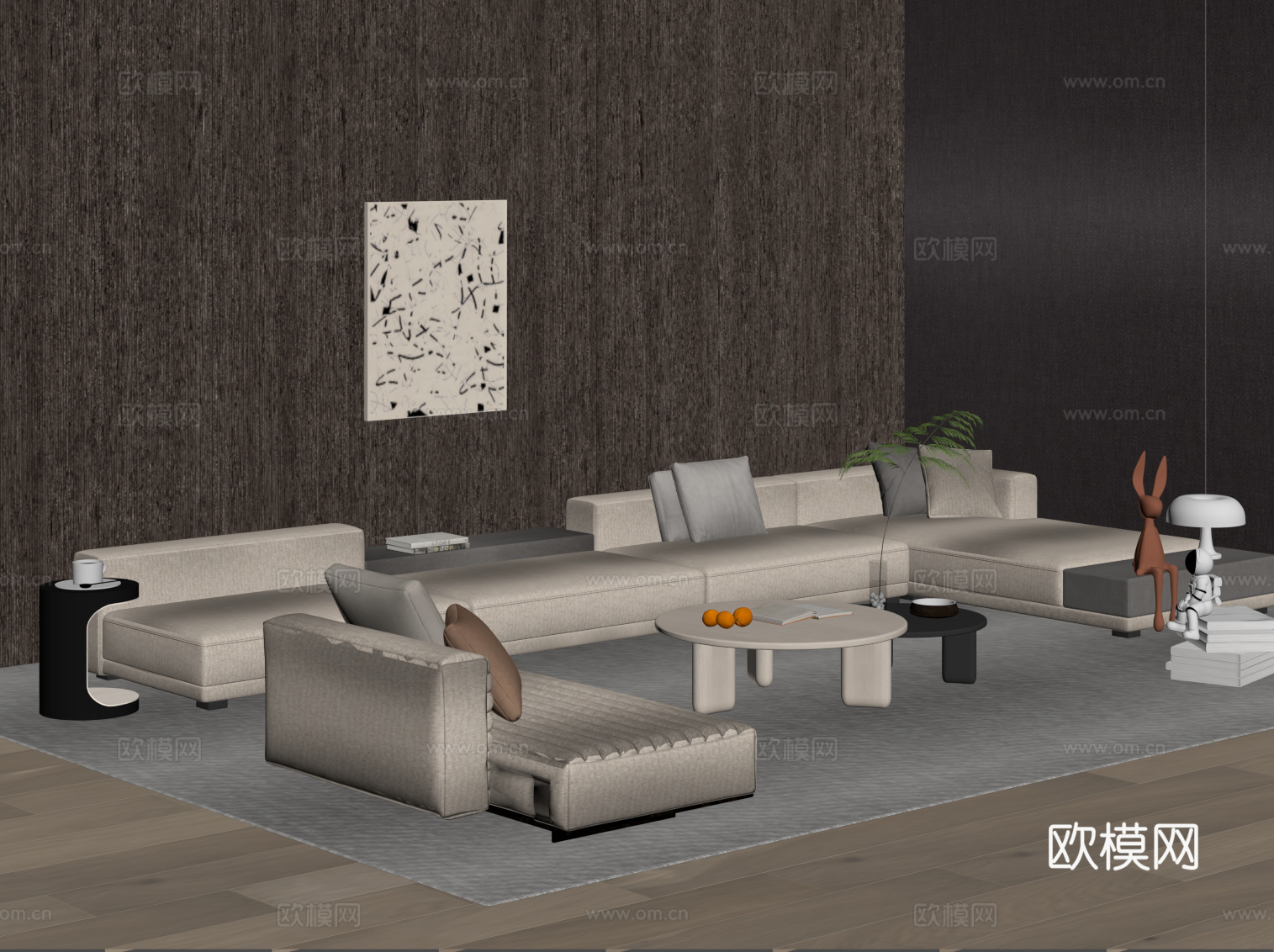 现代沙发茶几组合su模型