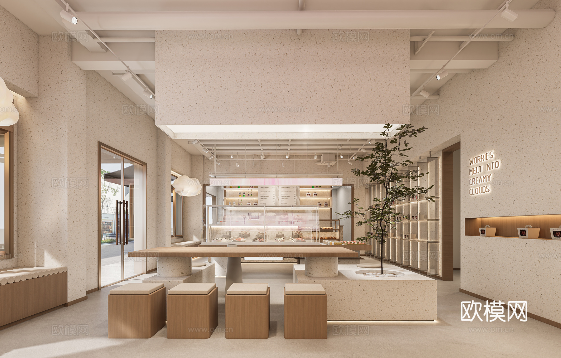蛋糕店烘培店 甜品糕点面包店 面包展示架 休闲吧台卡座 蛋糕su模型
