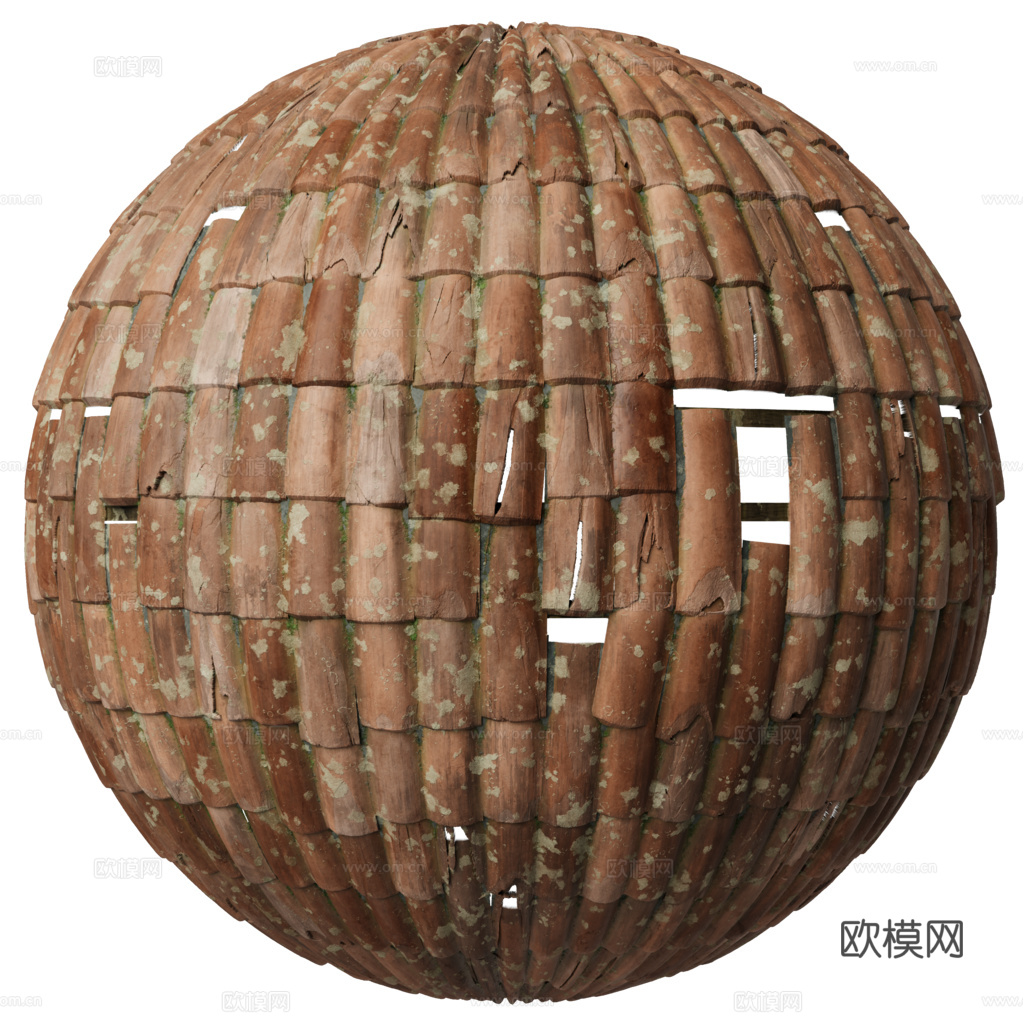 屋顶瓦片破旧陶土瓦西班牙瓦 PBR材质贴图 1k