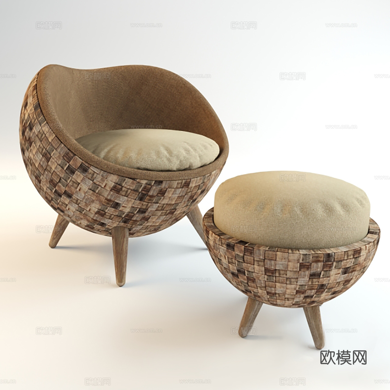 北欧休闲椅 布椅 脚踏 小矮凳su模型