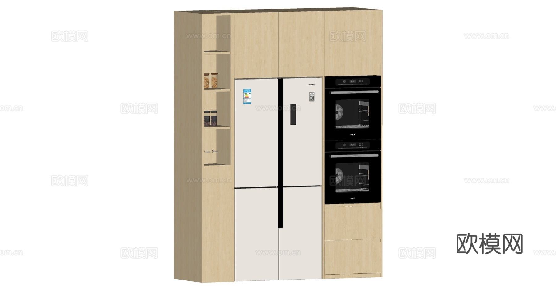 现代原木风冰箱柜su模型