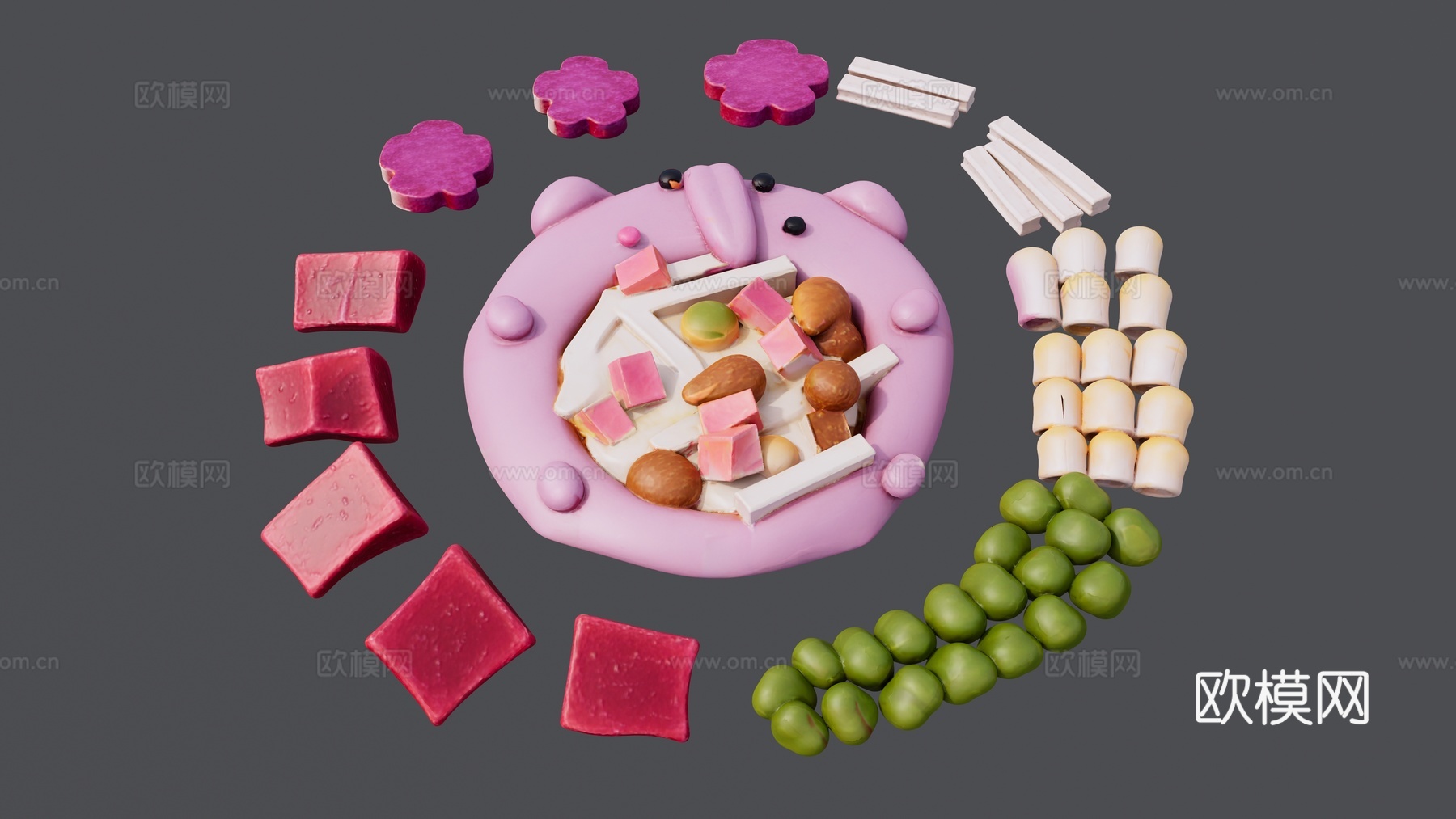 彩色儿童手工馒头组合su模型