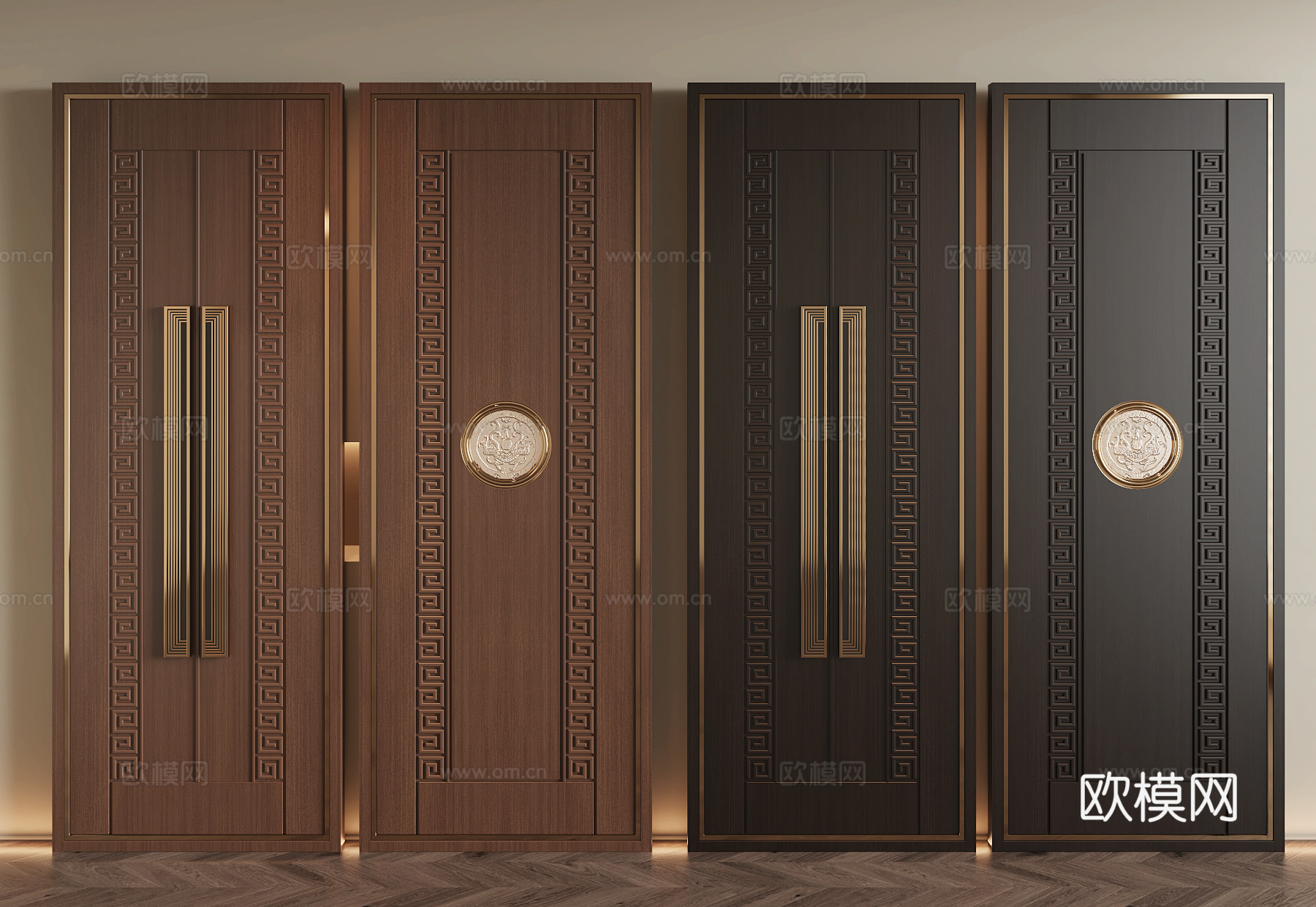 新中式护墙板3d模型下载