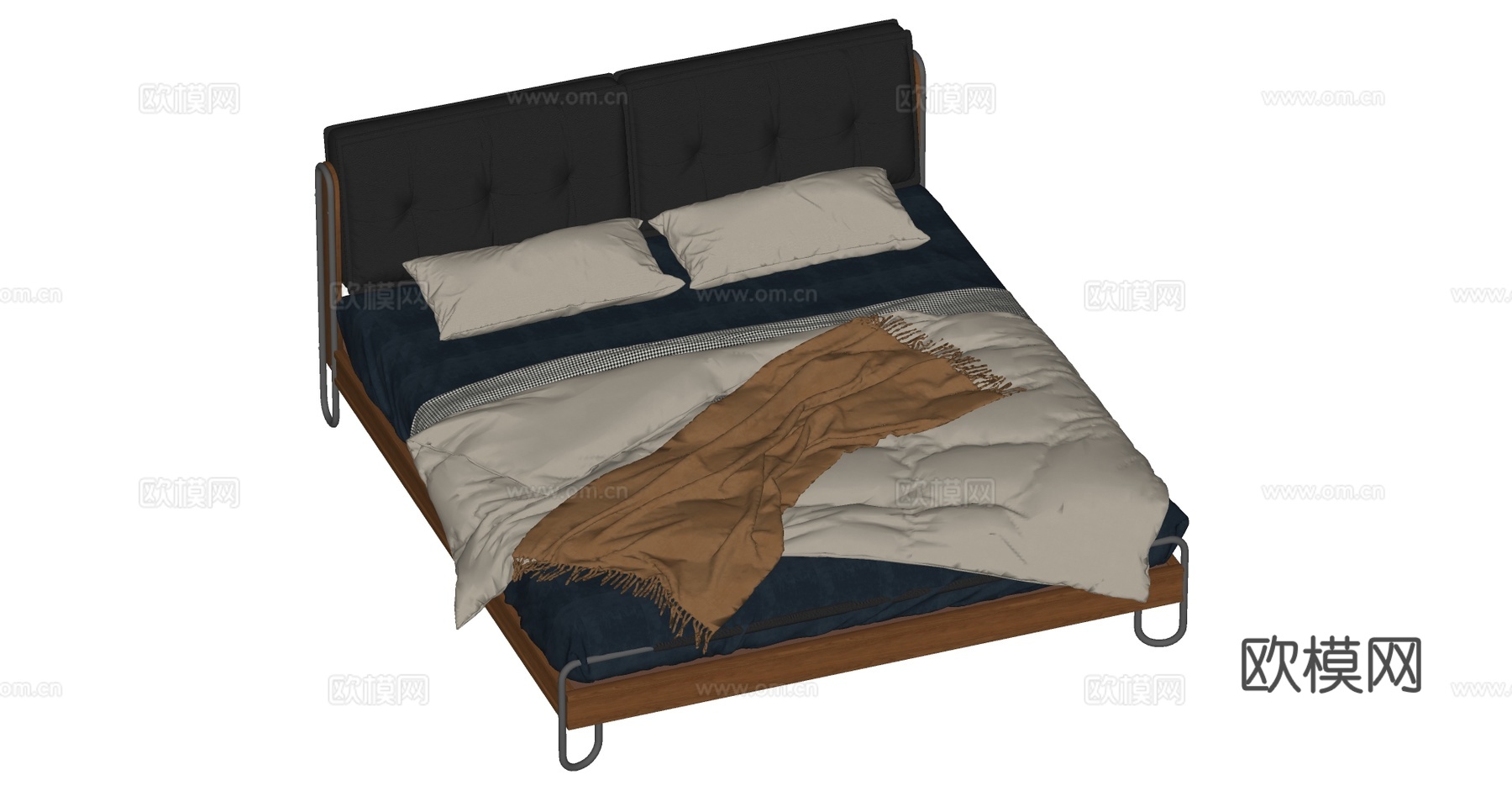 原木中古风双人床su模型