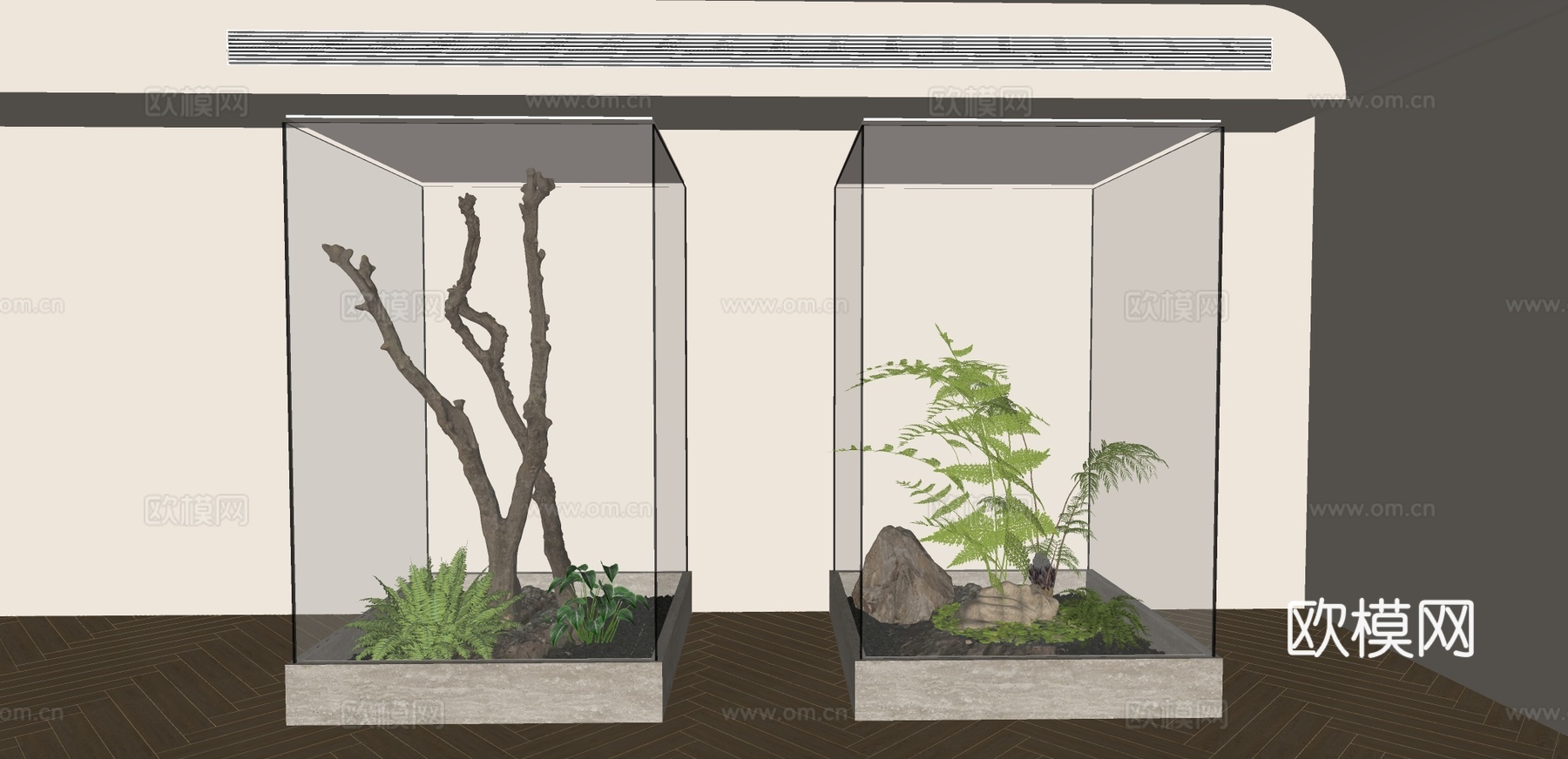室内景观 景观小品 室内玻璃框造景 植物堆 植物组合 植物su模型