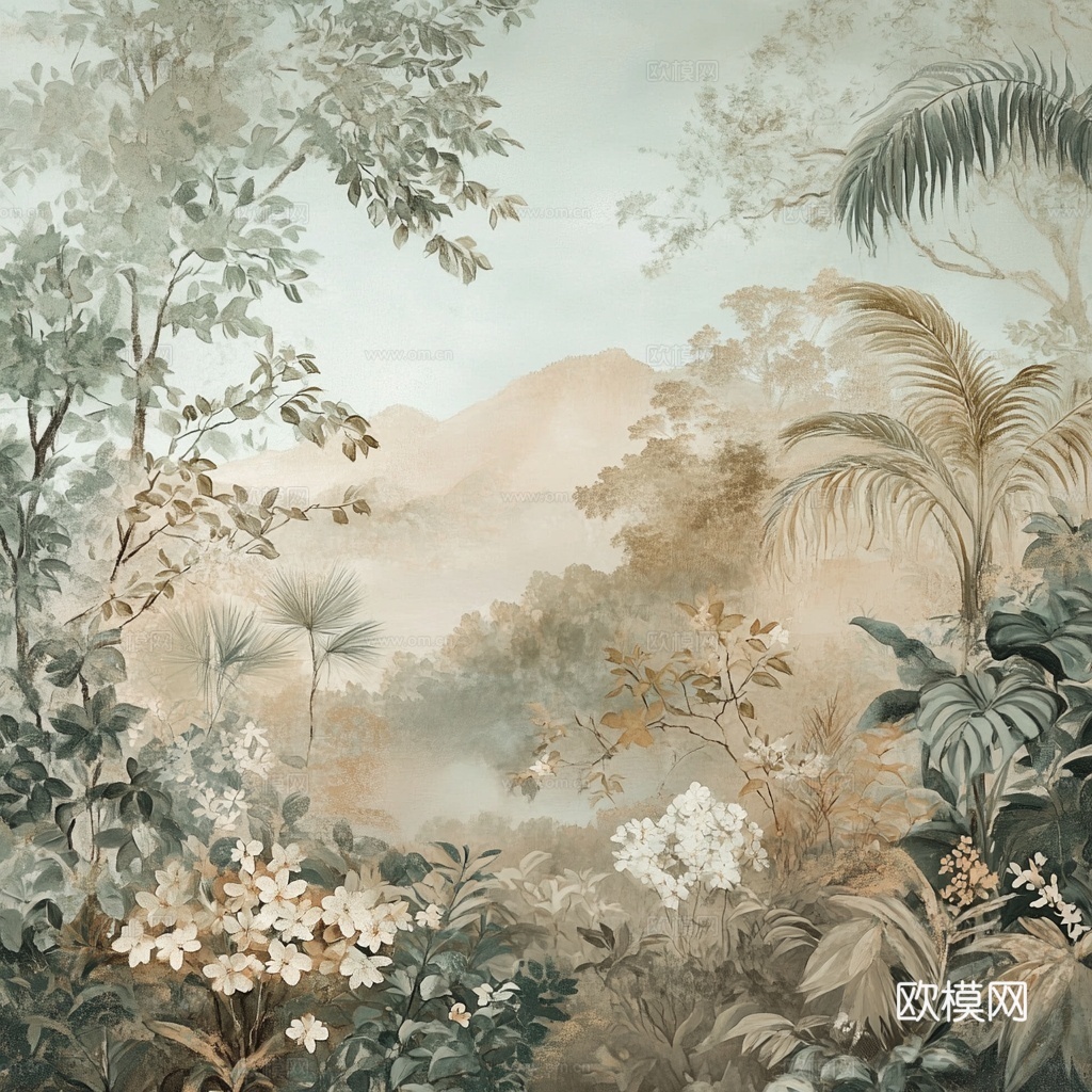 新中式壁纸 壁布 植物壁纸 花鸟壁纸贴图