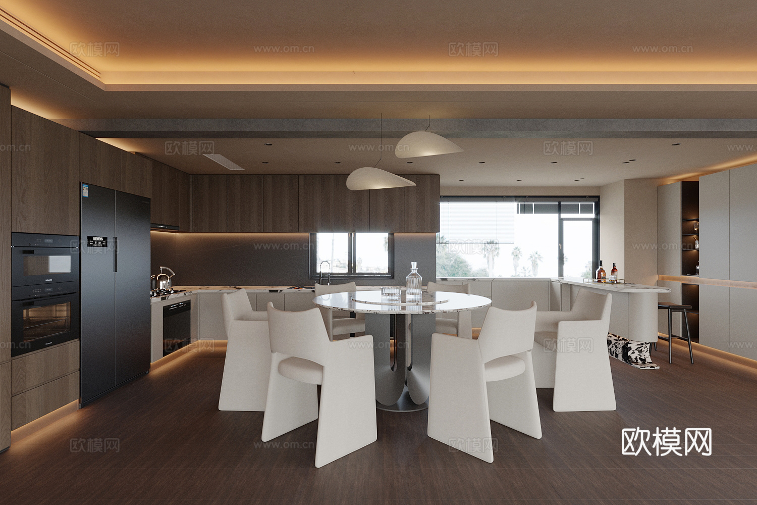 现代意式家居餐厅 轻奢意式餐厅 圆桌餐厅 岛台餐厅 厨房餐厅3d模型下载
