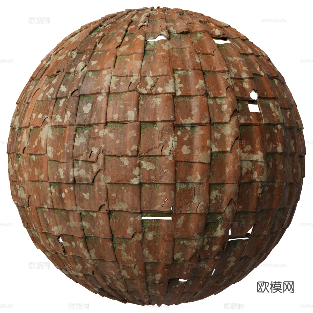 屋顶瓦片破旧陶土瓦西班牙瓦 PBR材质贴图 1k