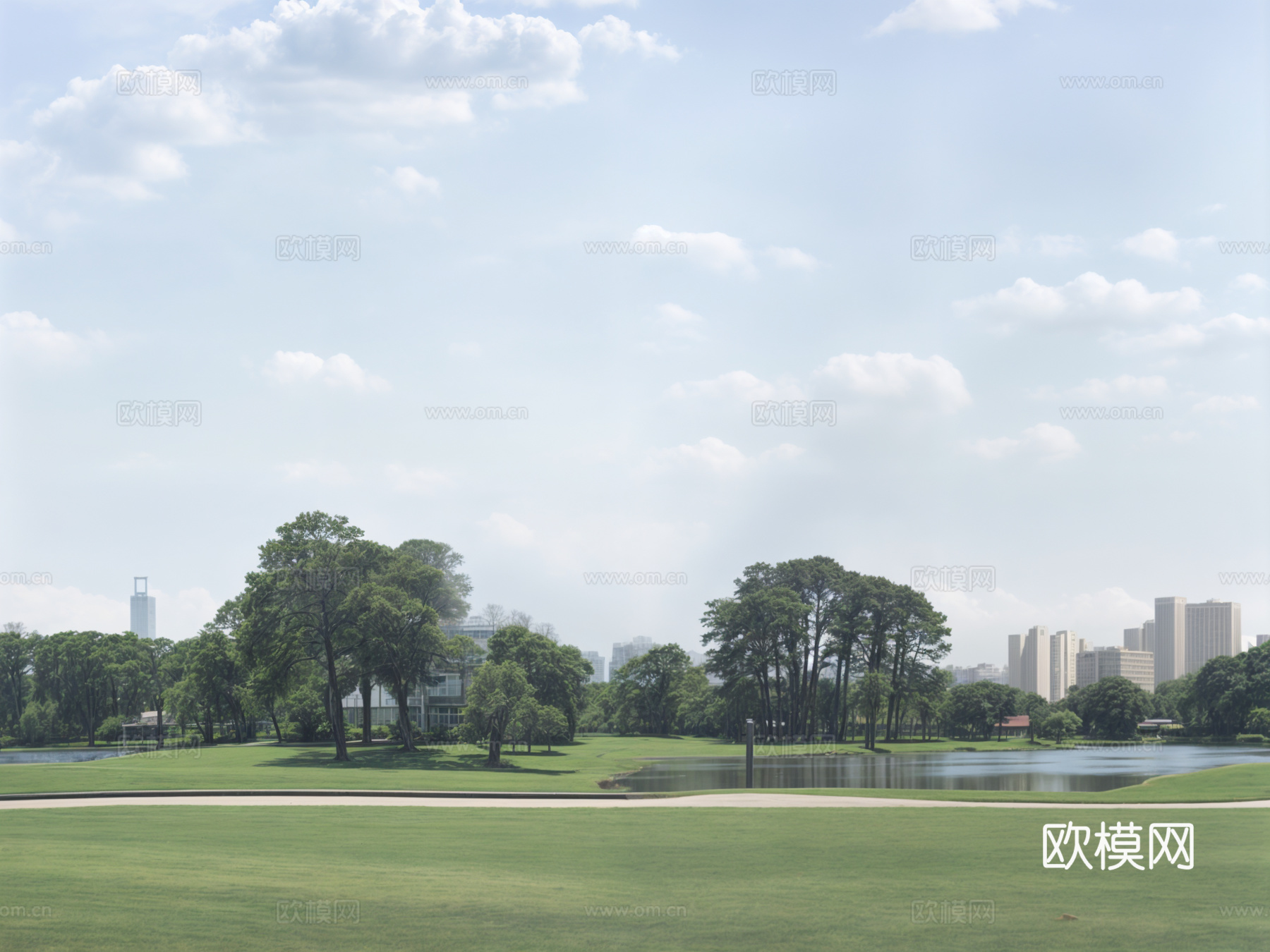现代其它外景_白天湿地公园外景_城市公园草坪外景_窗外景贴图