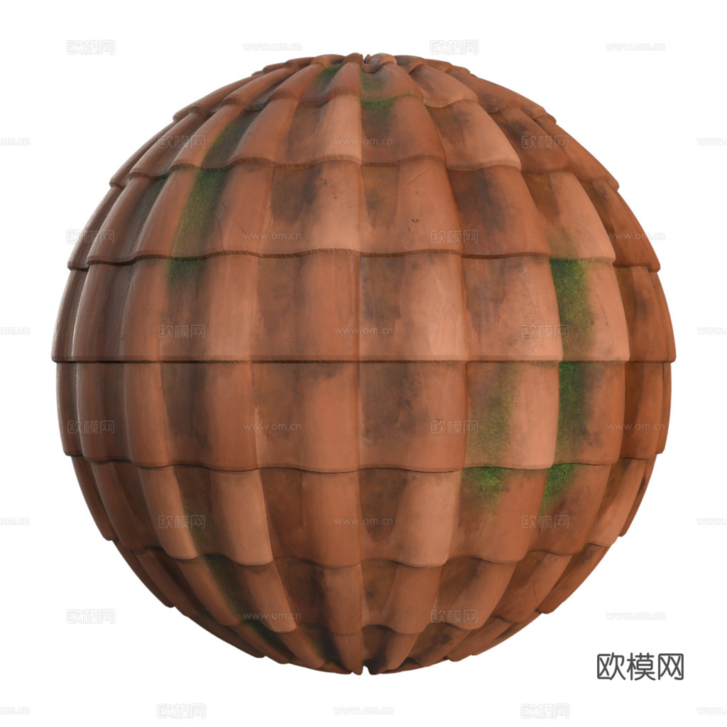 屋顶瓦片老旧陶土瓦西班牙瓦 PBR材质贴图 2k