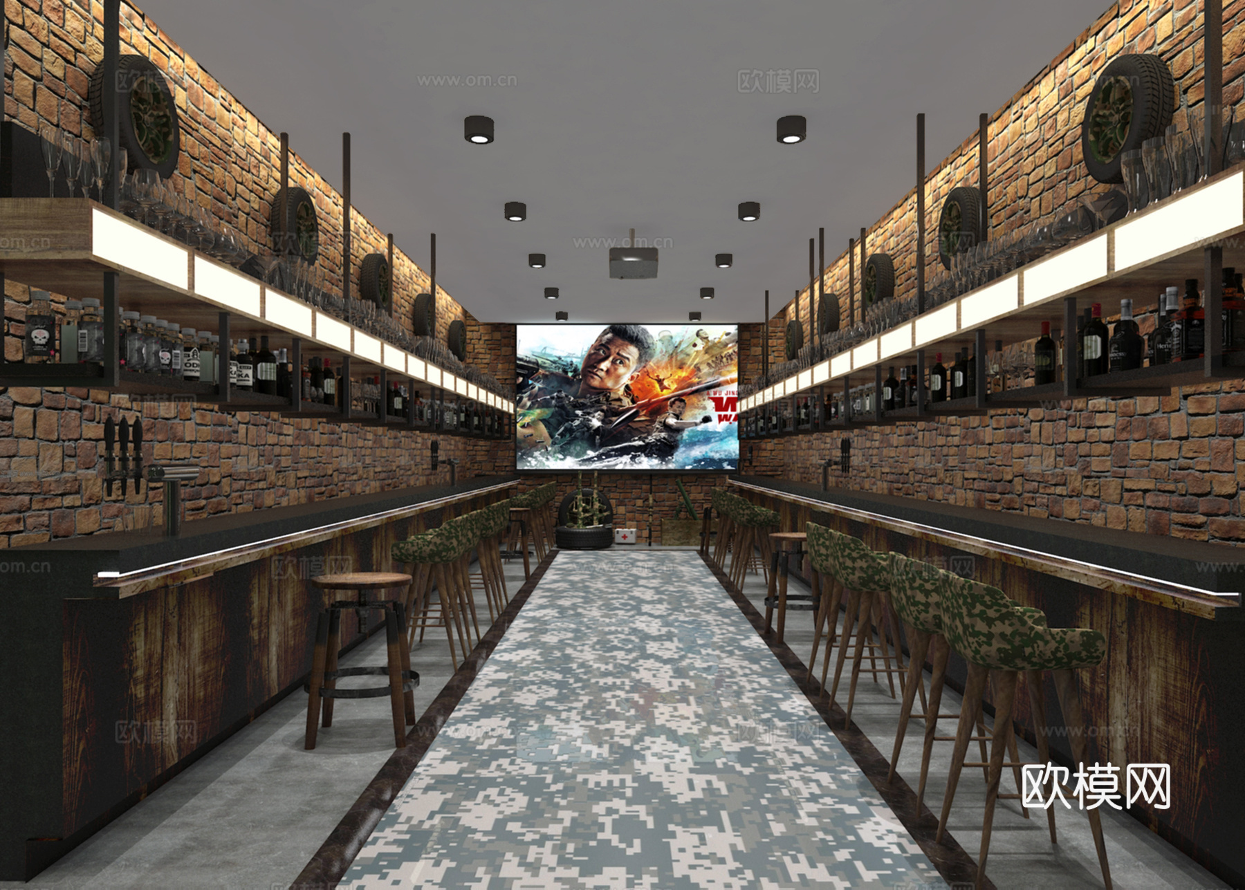 工业风军旅主题火吧 火吧KTV KTV接待区 KTV酒水3d模型下载（渲染图3）