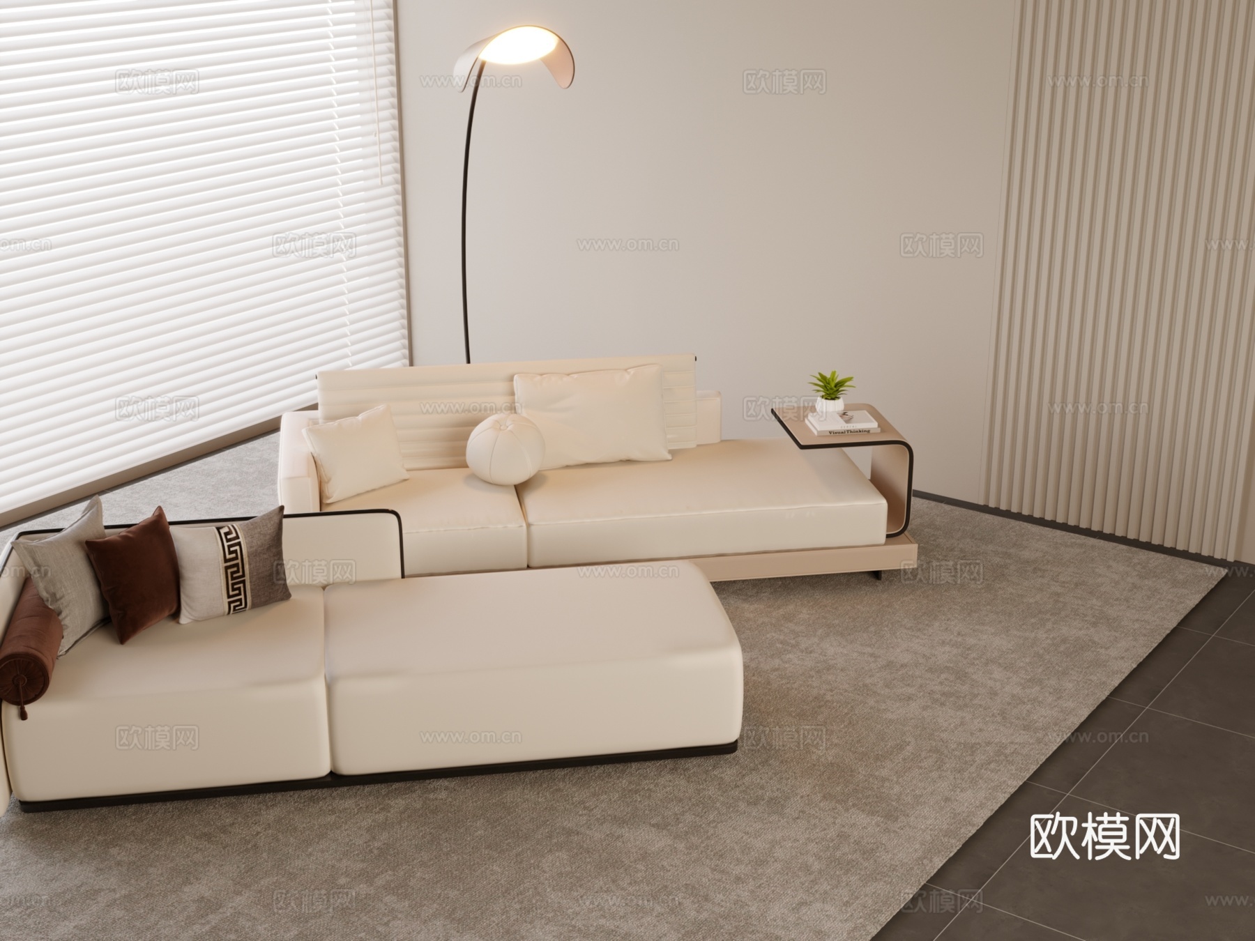 脚踏白色脚踏组合脚踏云朵沙发极简脚踏现代脚踏3d模型下载