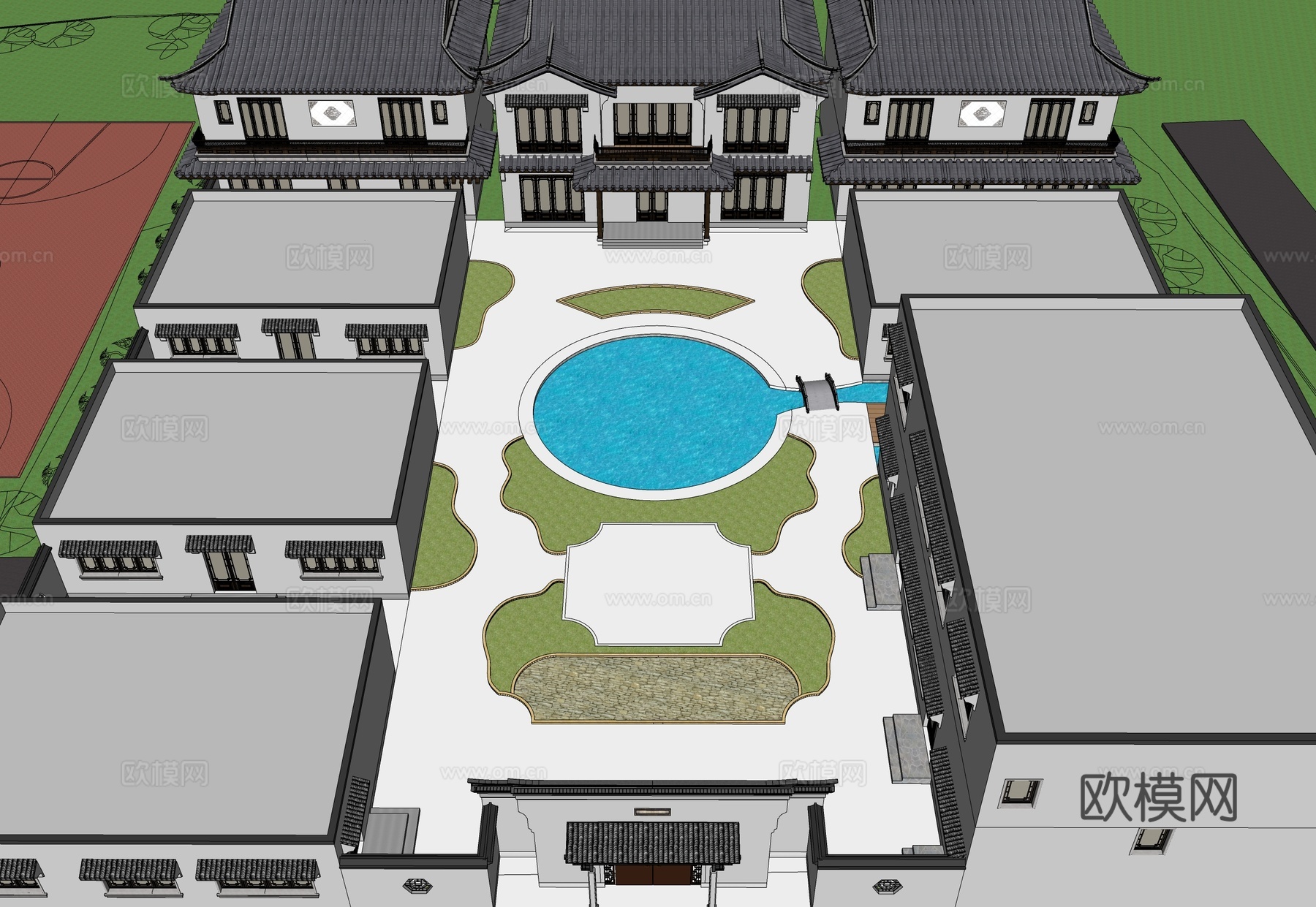 中式徽派四合院  庭院景观 四合院建筑 宋代建筑 苏氏园林su模型