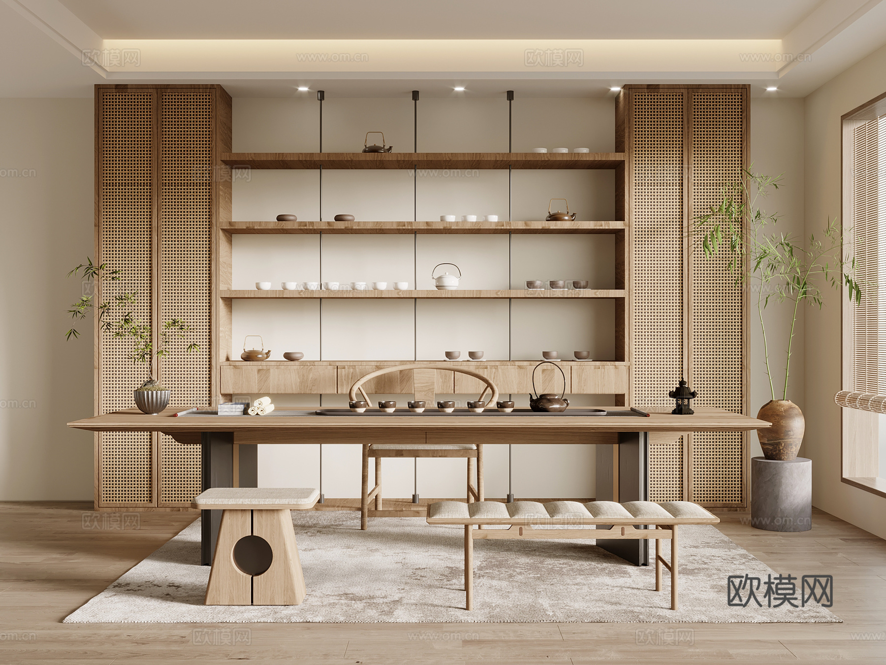 新中式茶室 茶桌椅 茶柜3d模型下载