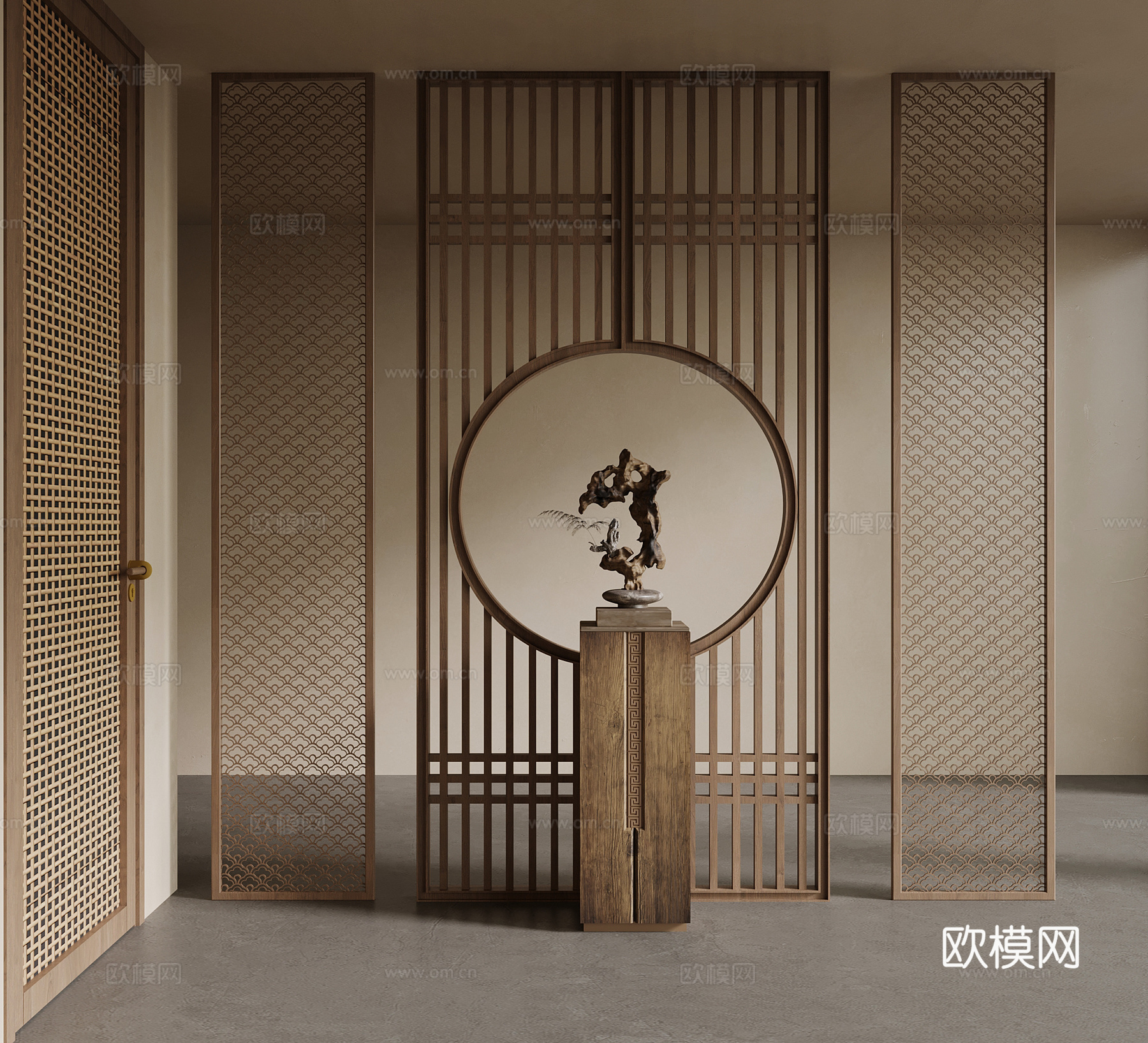 新中式玄关 入户装饰玄关su模型