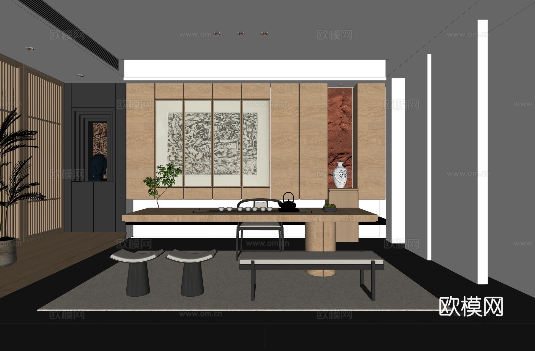 中式茶室书房su模型