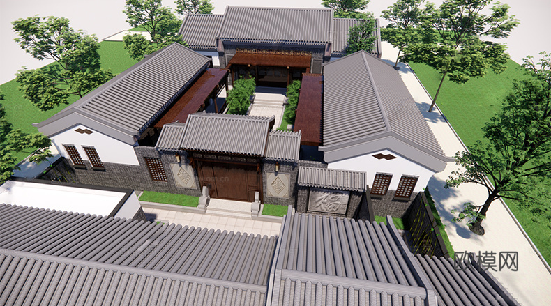 中式四合院  庭院景观 四合院建筑 宋代建筑 苏氏园林su模型