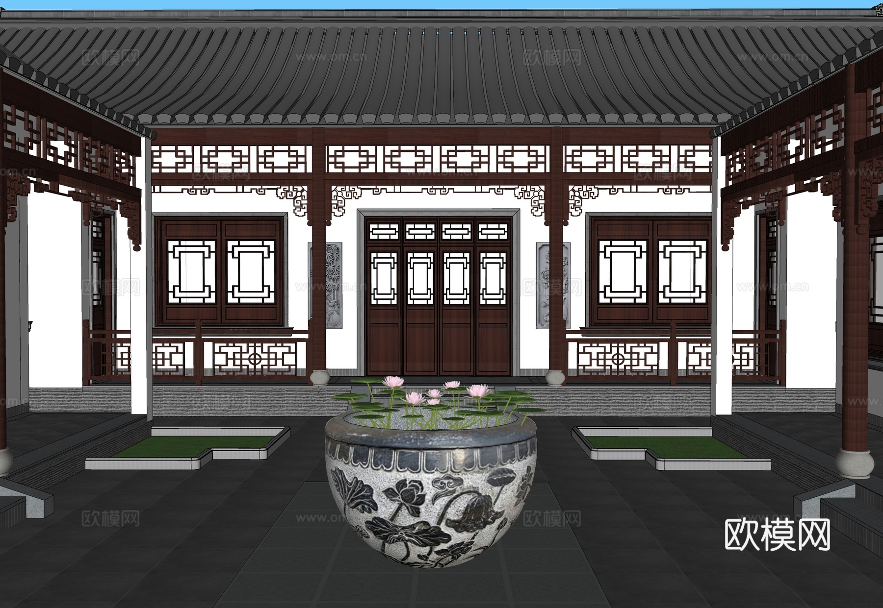 中式四合院  庭院景观 四合院建筑 宋代建筑 苏氏园林su模型