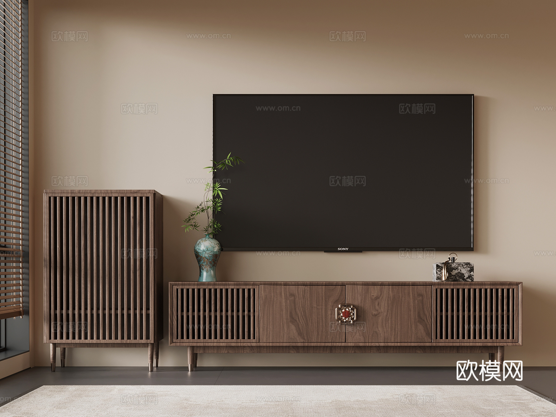 新中式电视柜su模型