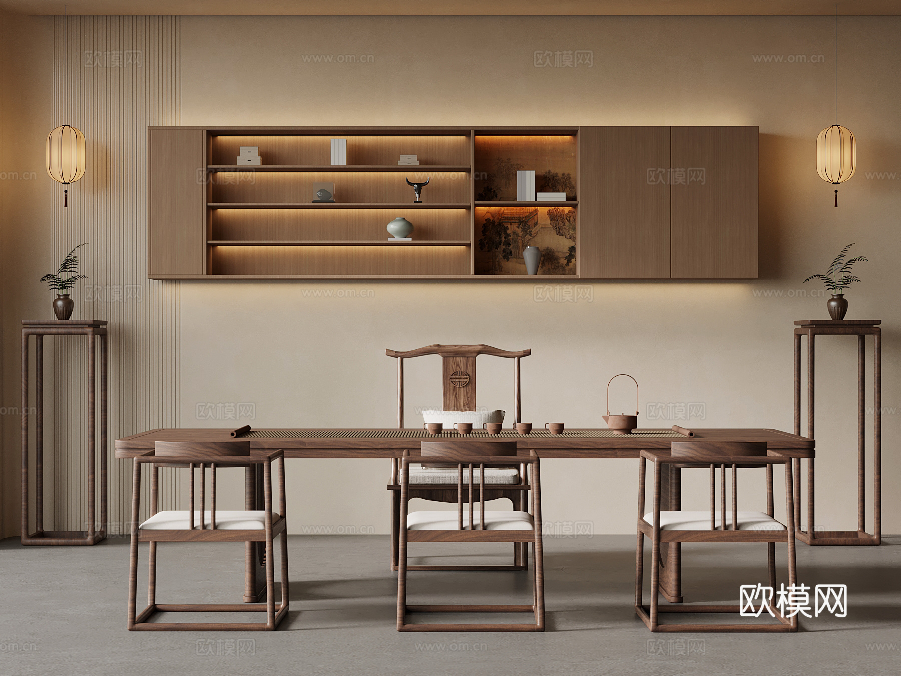 新中式茶室 茶桌椅su模型