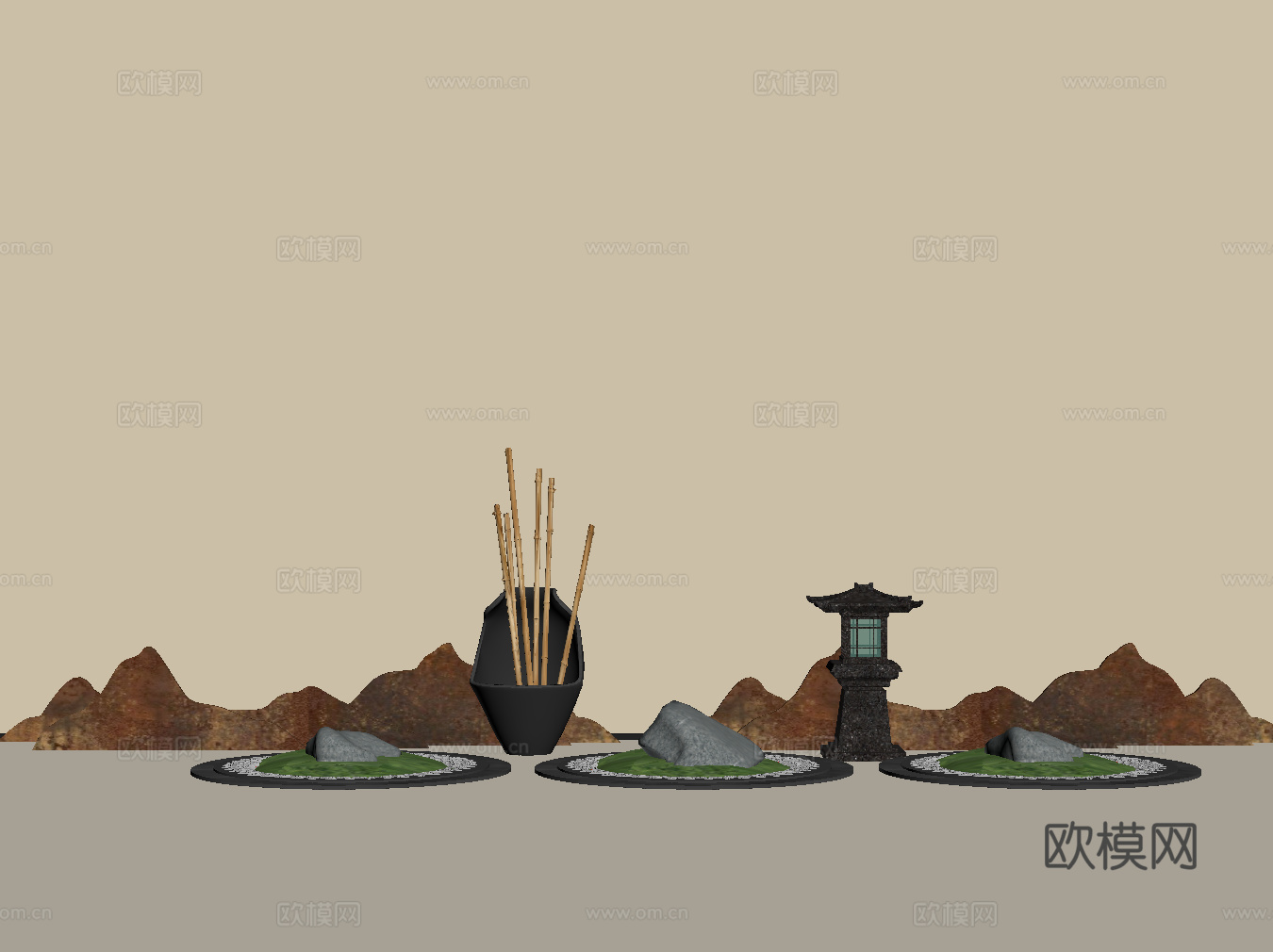 新中式景观 石头景观su模型