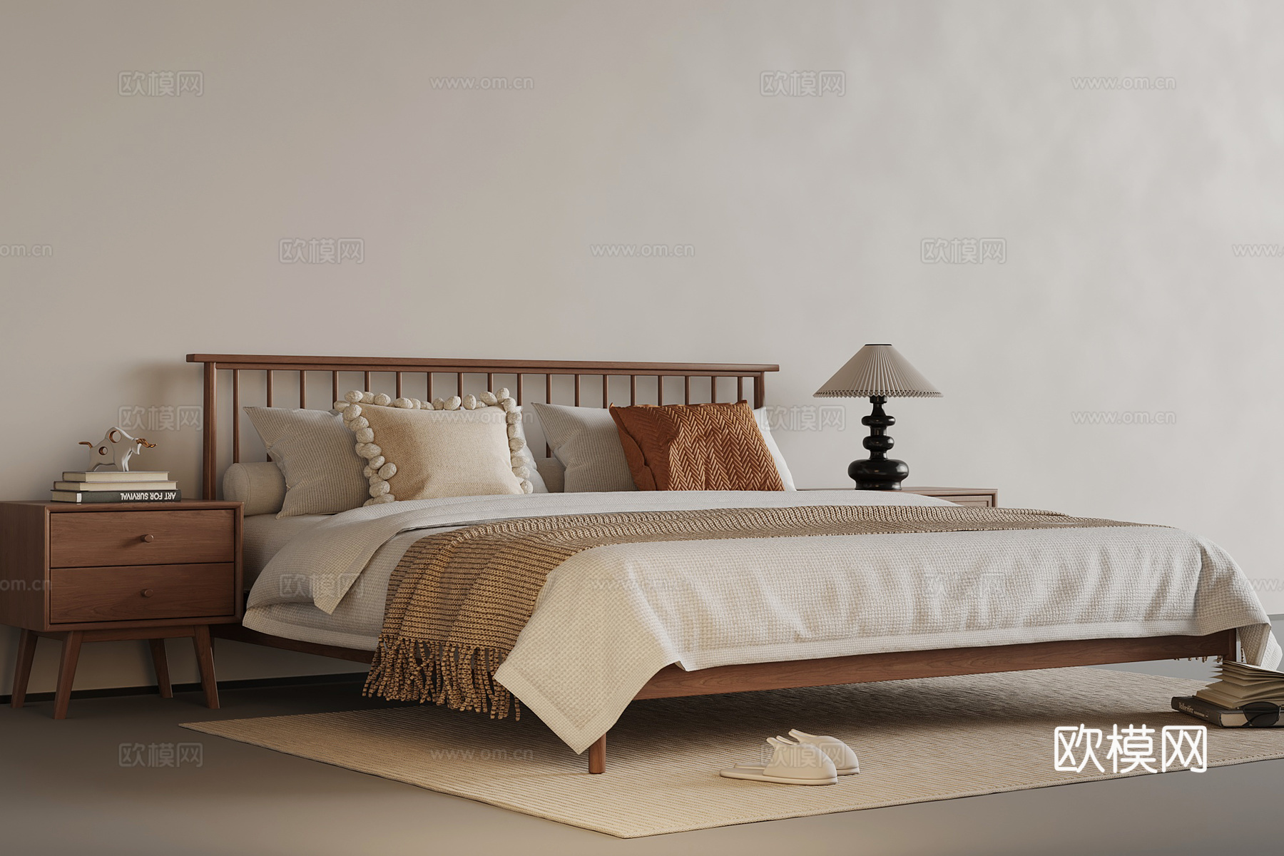 中古风双人床 床头柜3d模型下载