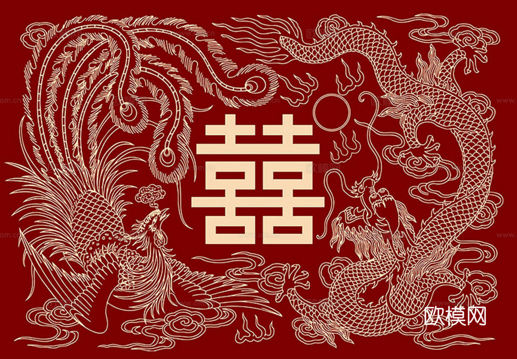 中式结婚龙凤传统刺绣图案贴图