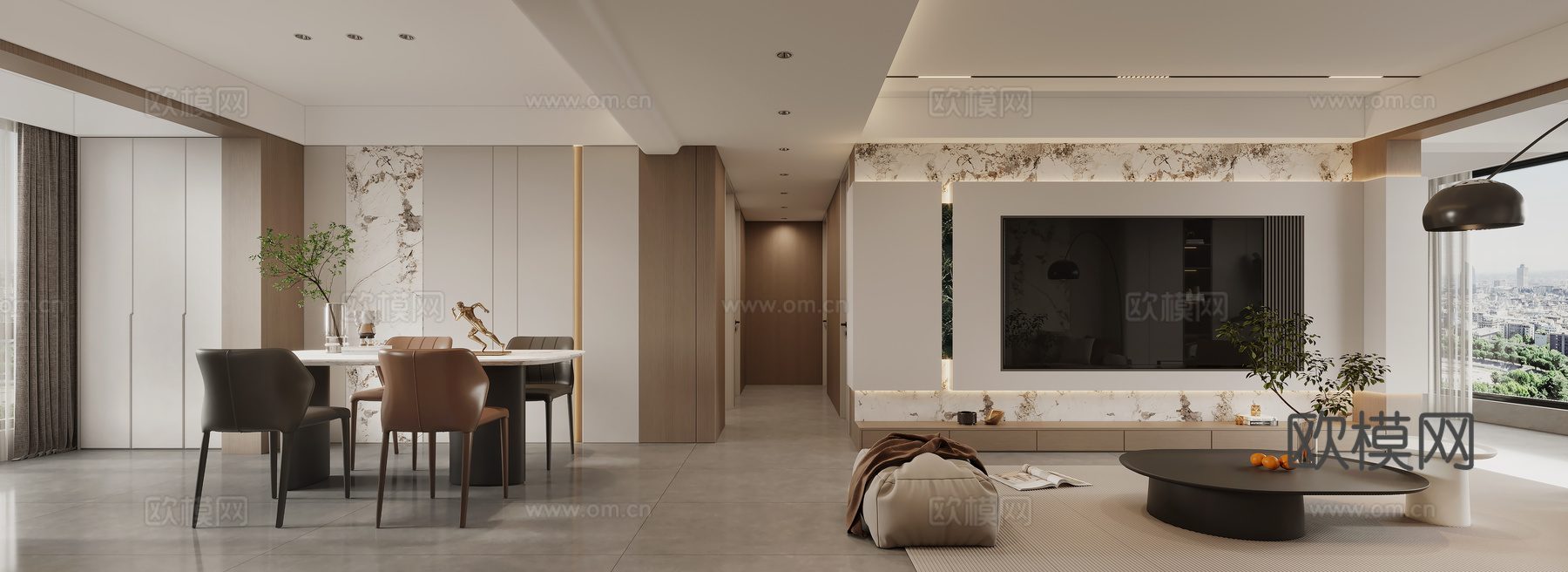 现代客餐厅 沙发组合 餐桌椅组合3d模型下载（渲染图2）