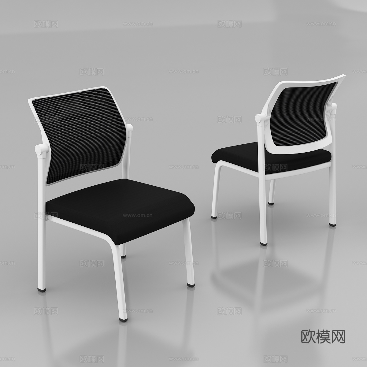 现代办公室 网布会议椅 简易办公椅 培训椅灰底图3d模型下载