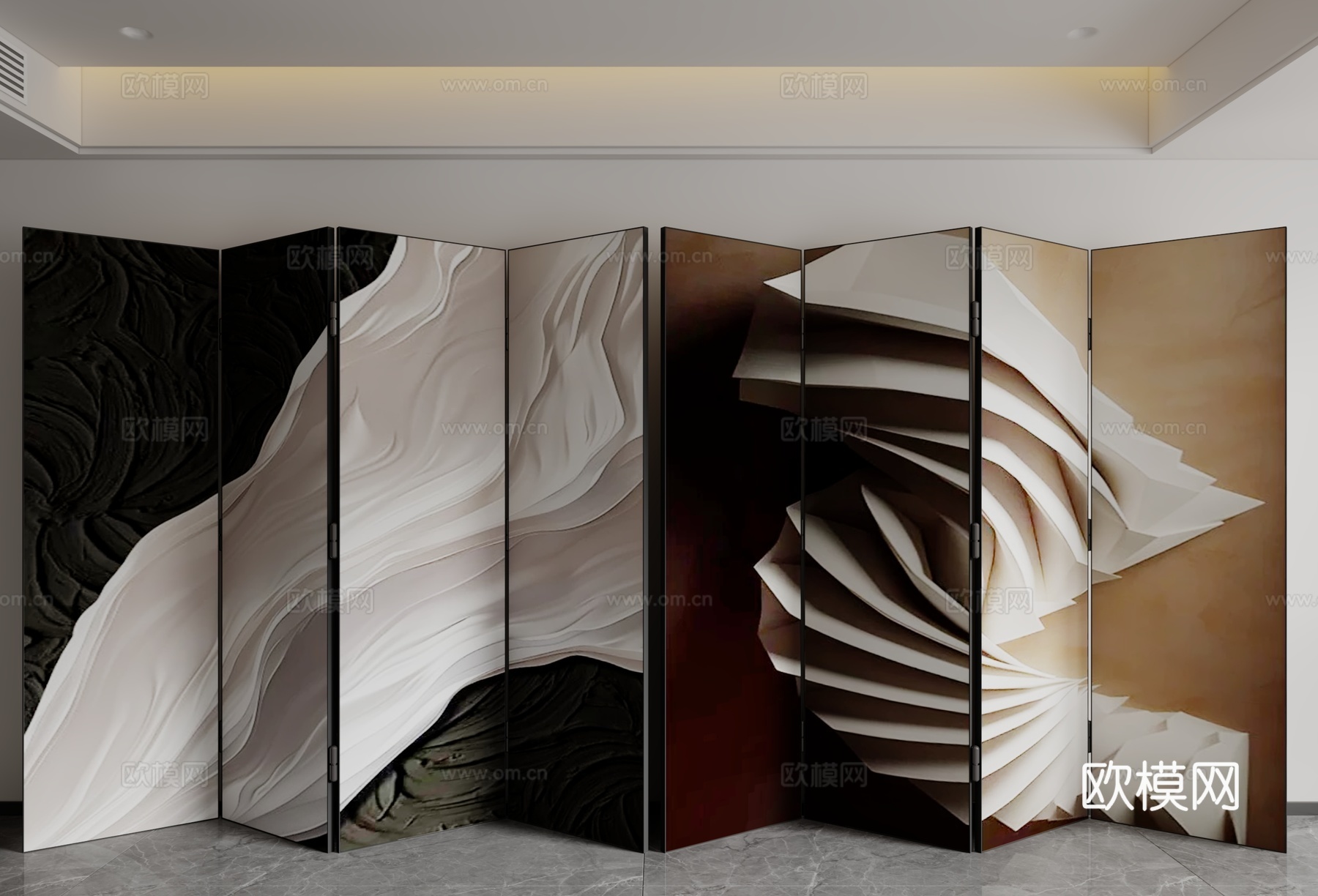 现代中古风屏风3d模型下载