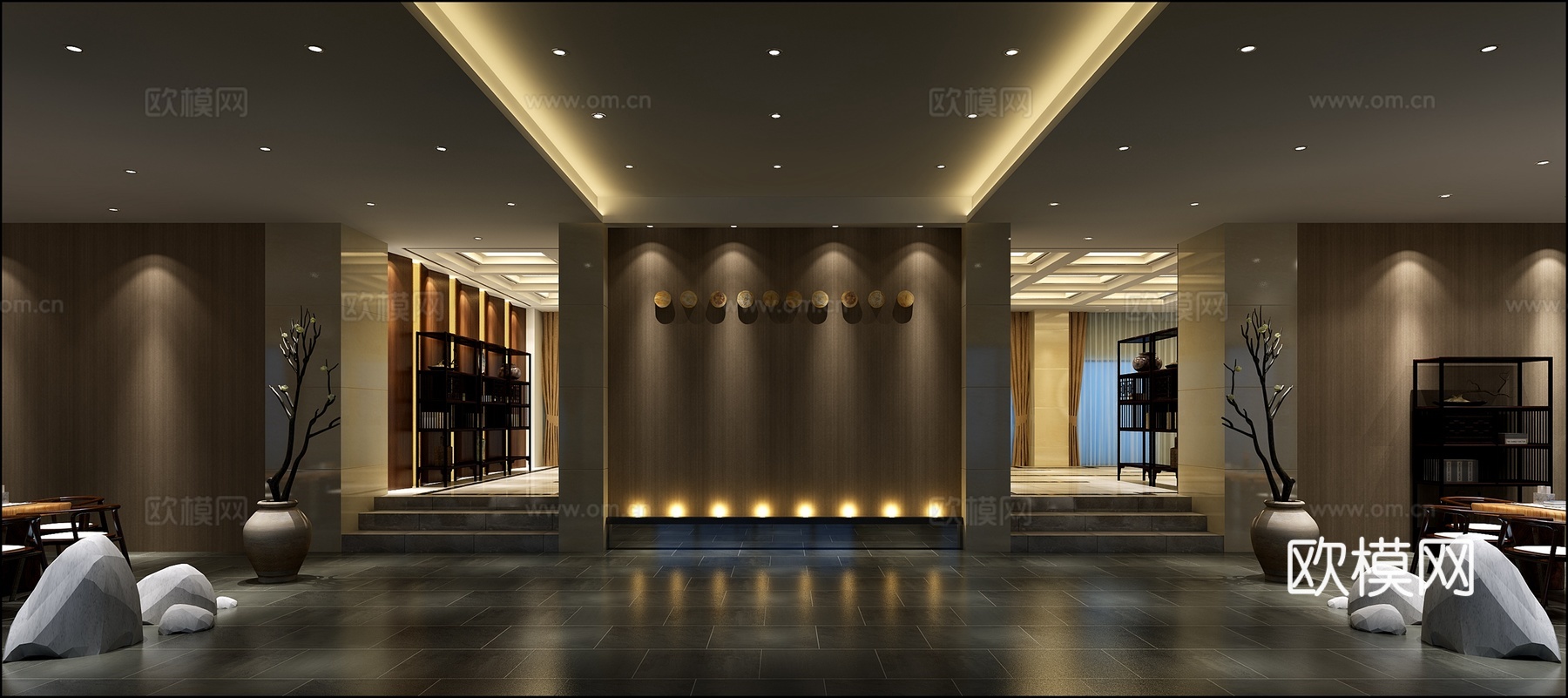 新古典新中式公司大学 公司中庭 公司玄关 公司过道休息区3d模型下载