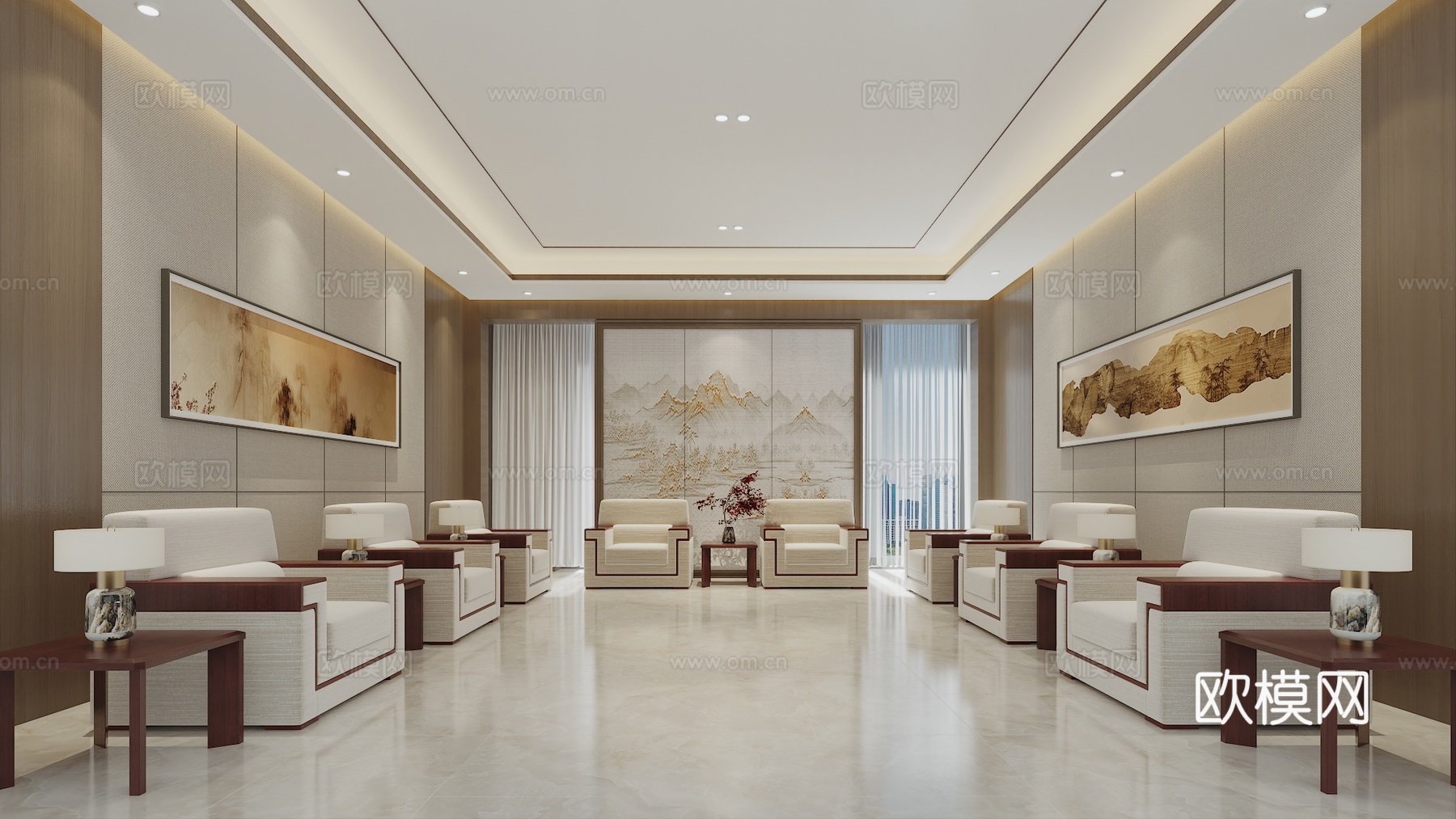 新中式接待室3d模型下载