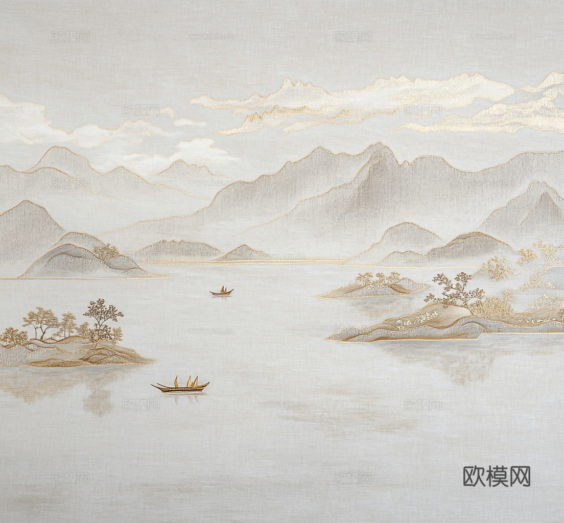 现代新中式壁画_新中式壁画壁纸_山水壁画贴图