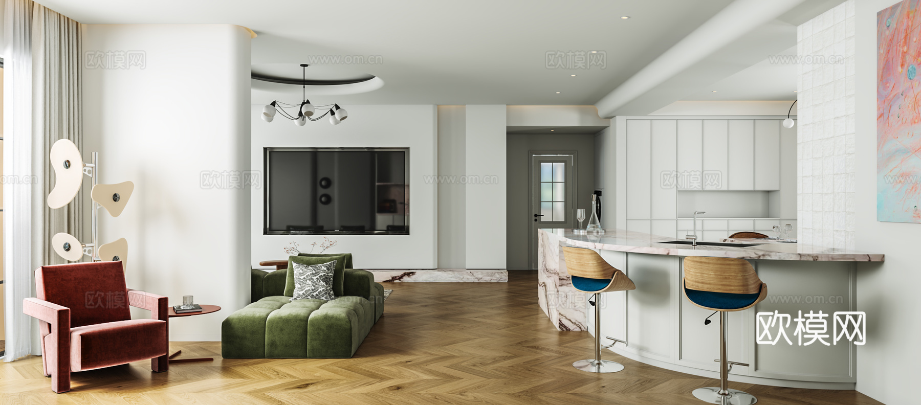 简欧客餐厅3d模型下载（渲染图2）