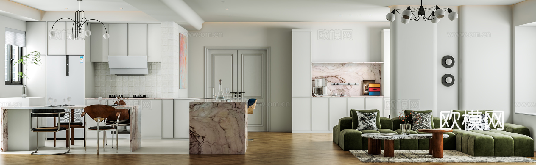 简欧客餐厅3d模型下载（渲染图3）