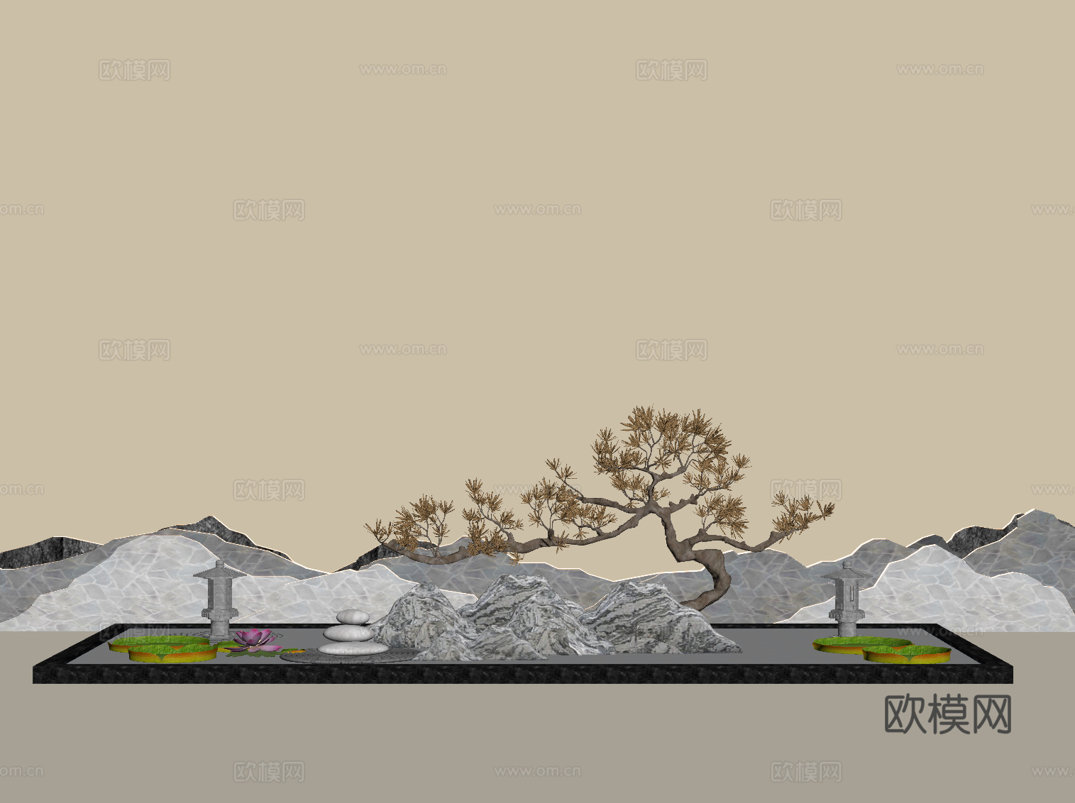 新中式景观 山水景观su模型