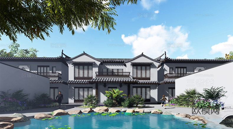 中式徽派四合院  庭院景观 四合院建筑 宋代建筑 苏氏园林su模型
