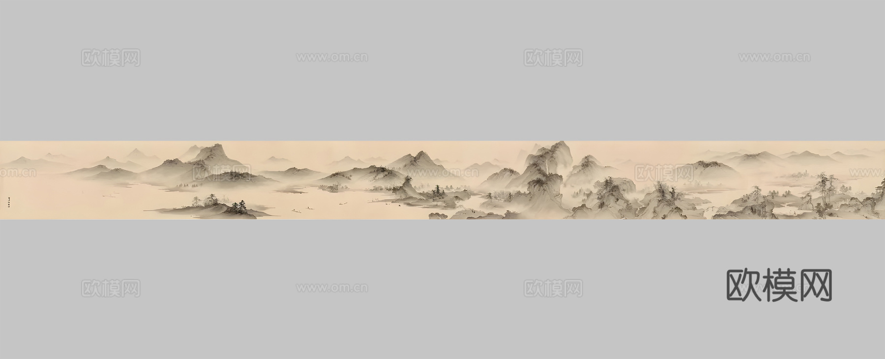 国风上水长卷壁布贴图