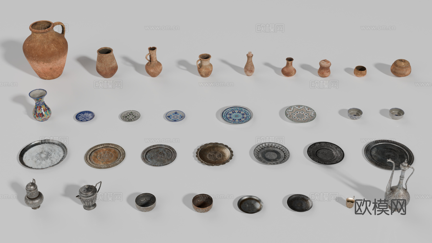 中东器皿 陶罐 金属器皿 金属餐具 银器皿su模型