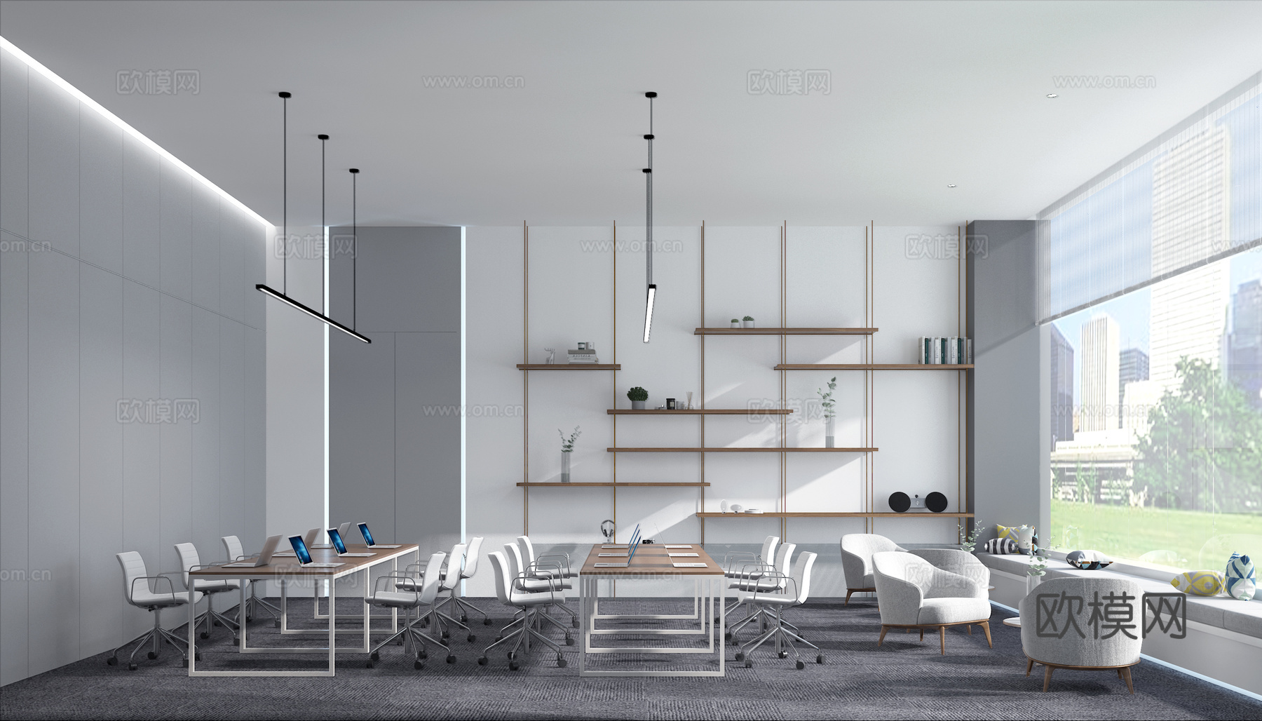 现代办公室设计3d模型下载（渲染图1）