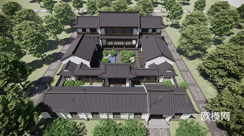 中式四合院  庭院景观 四合院建筑 宋代建筑 苏氏园林su模型