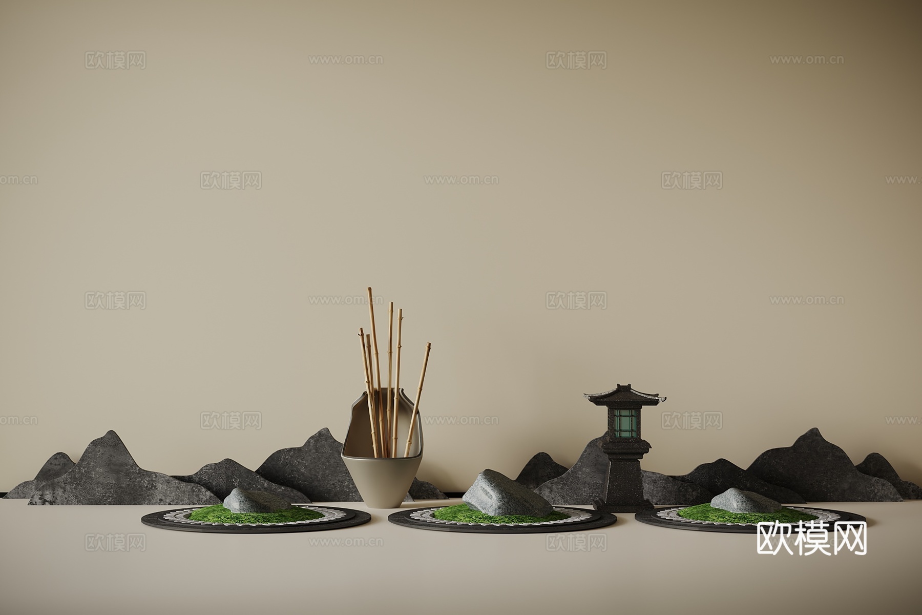 新中式景观 石头景观su模型