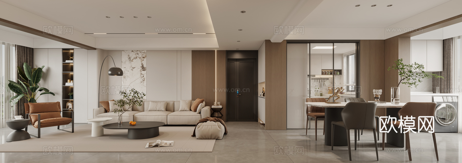 现代客餐厅 沙发组合 餐桌椅组合3d模型下载（渲染图1）