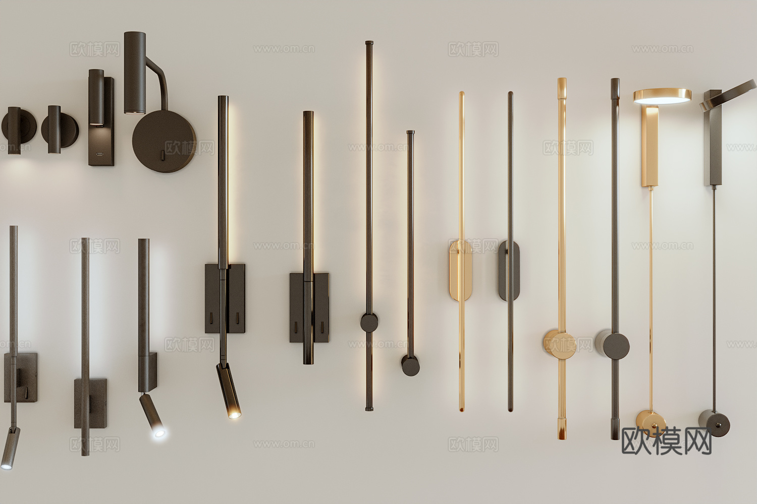 现代长条金属壁灯3d模型下载