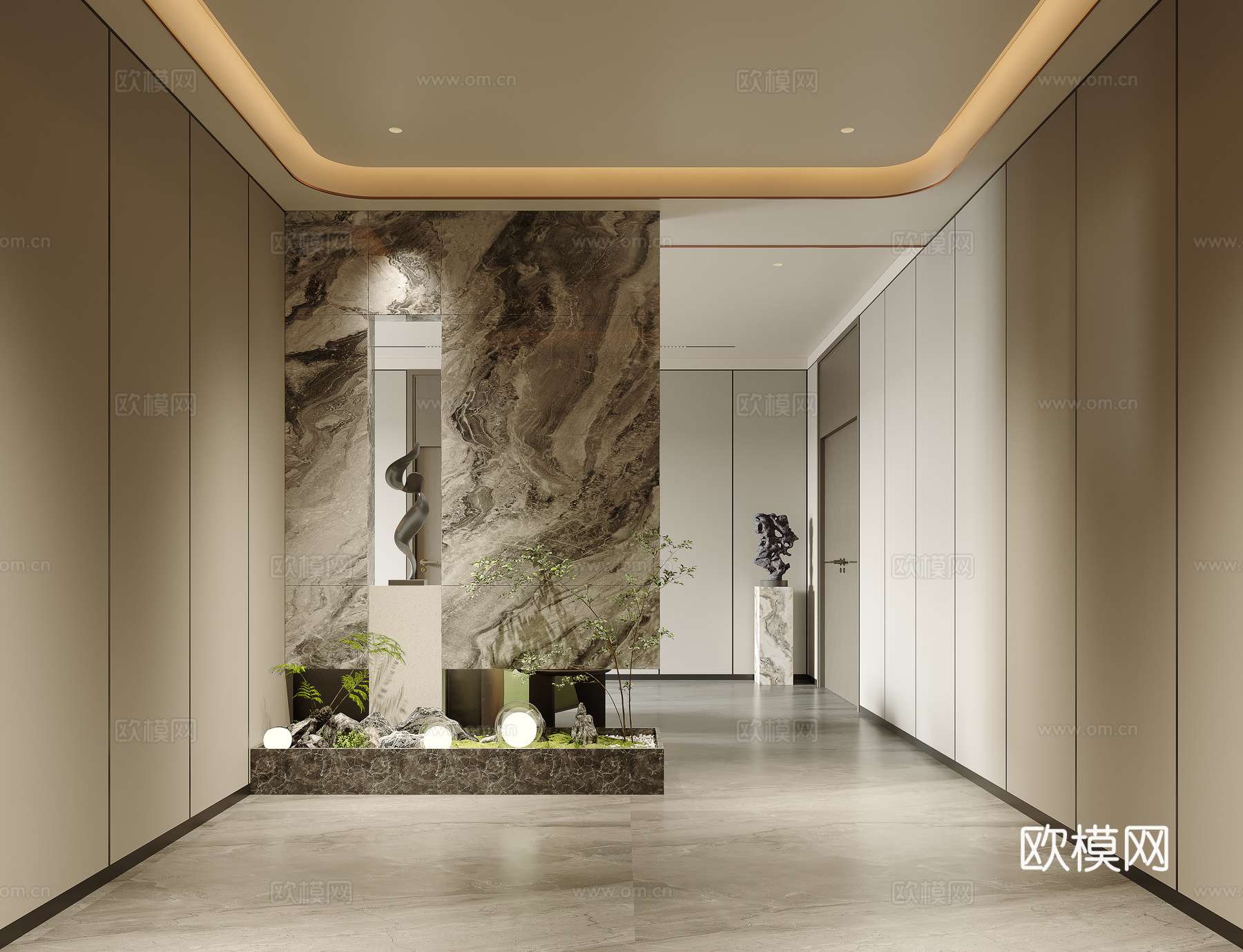 新中式会客厅玄关3d模型下载（渲染图2）