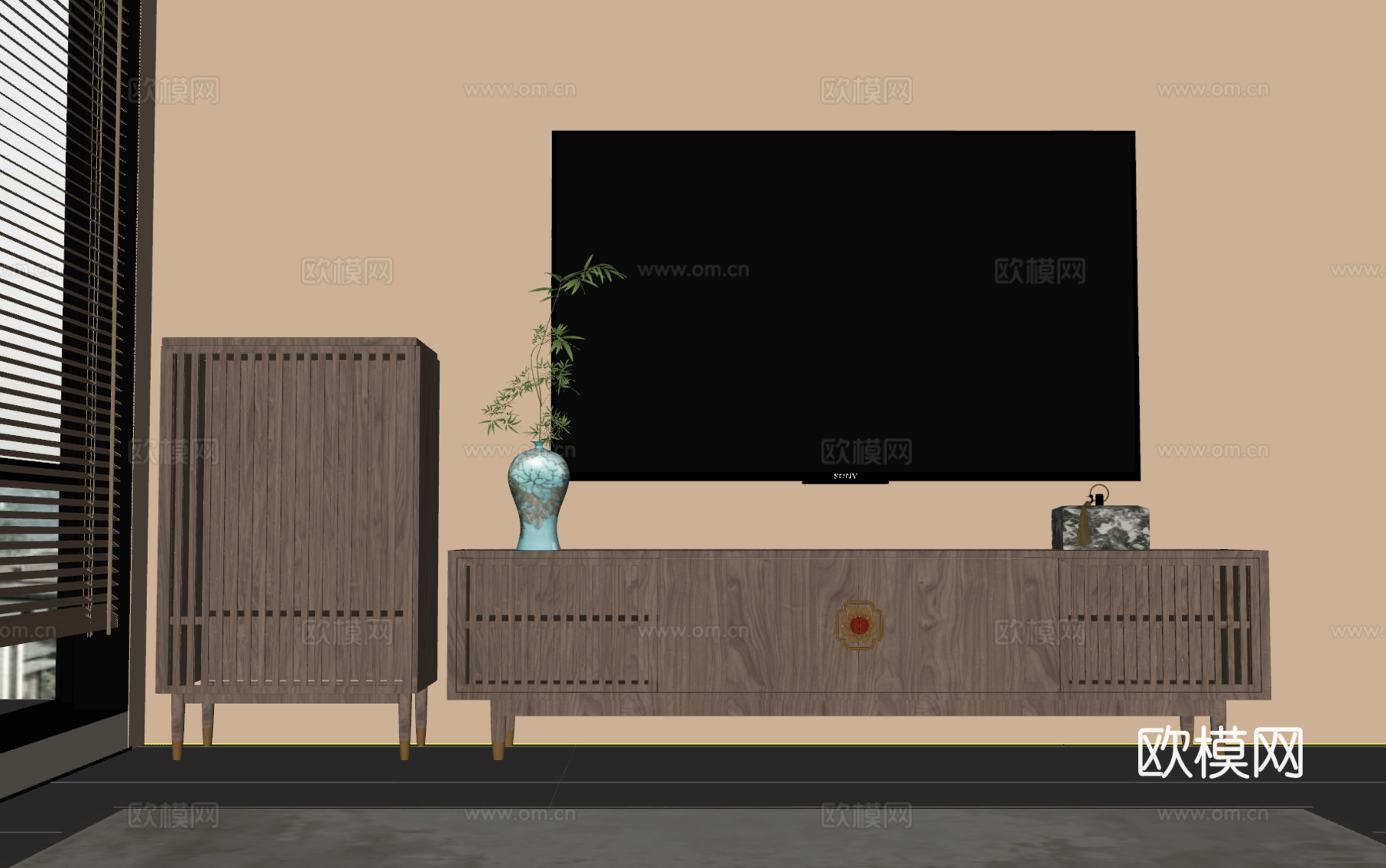 新中式电视柜su模型