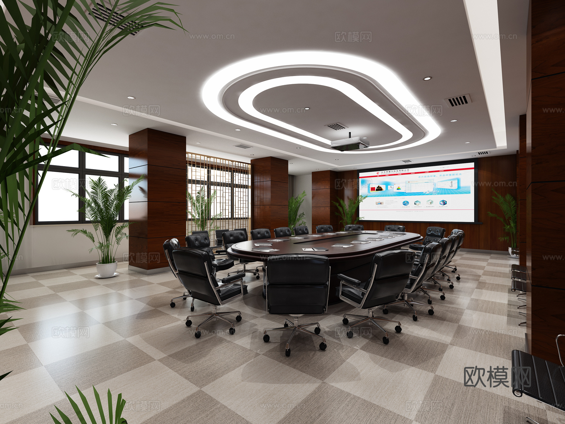 现代会议室大会议室3d模型下载（渲染图2）
