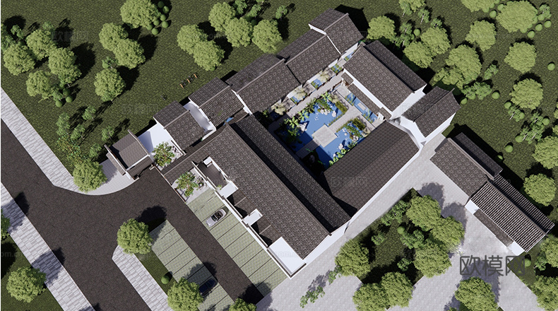中式四合院  庭院景观 四合院建筑 宋代建筑 徽派建筑su模型